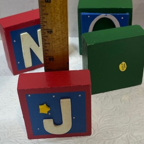 VTG 7 Piece Wooden Christmas JOY NOEL Blocks Picture Frames Table Decor 2.5" - Picture 8 of 14